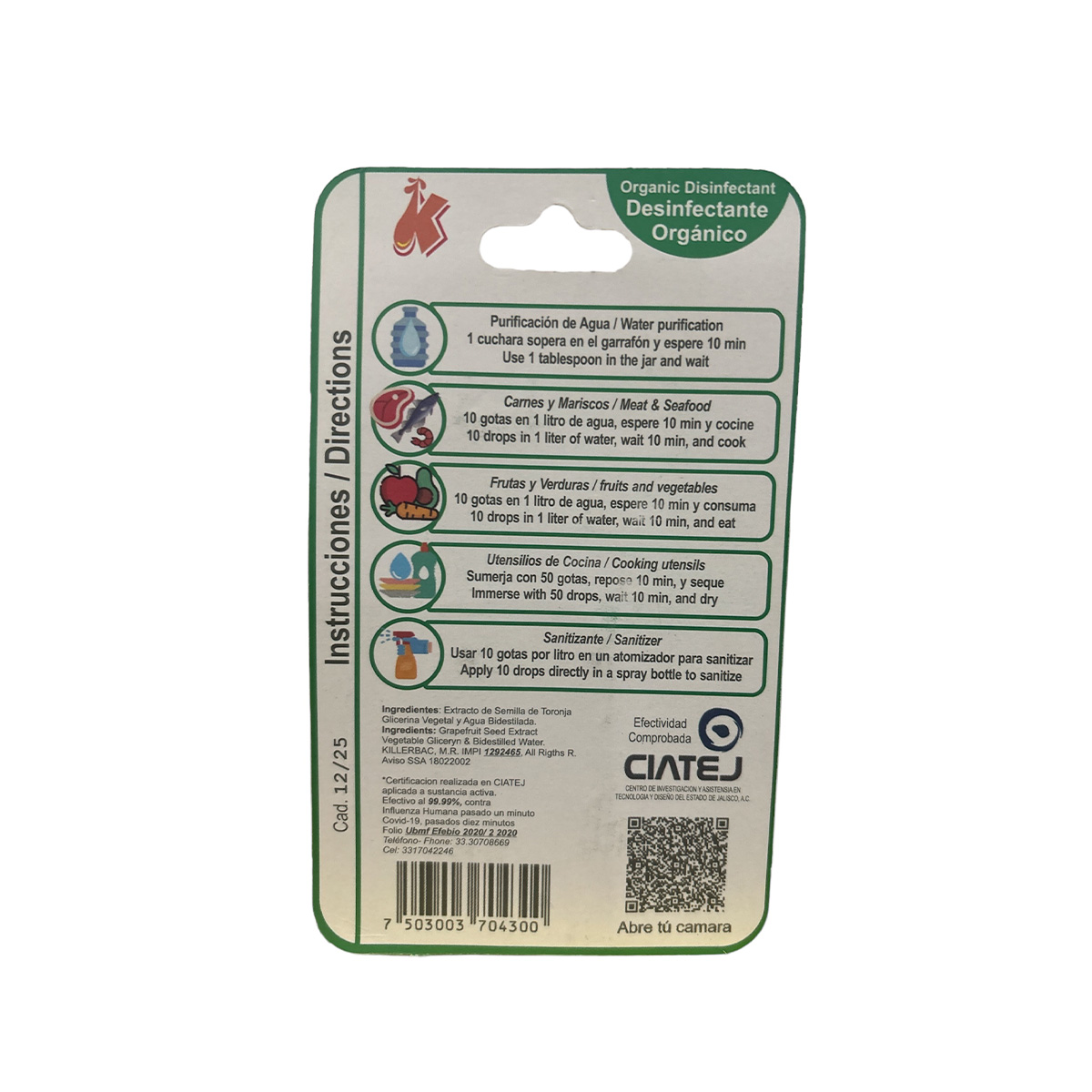 Desinfectante orgánico de extracto de semilla de toronja 15ml Gotero Killerbac