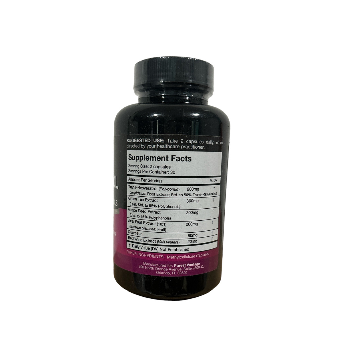 Trans-resveratrol 600mg 60 cápsulas Purest Vantage