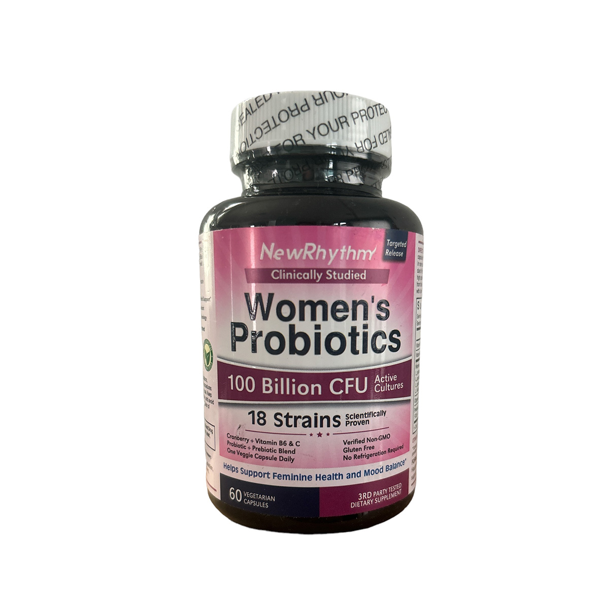 Womens probióticos Newrhythm frente Women's probiotics 100 billones cfus 18 cepas 60 cápsulas Newrhythm