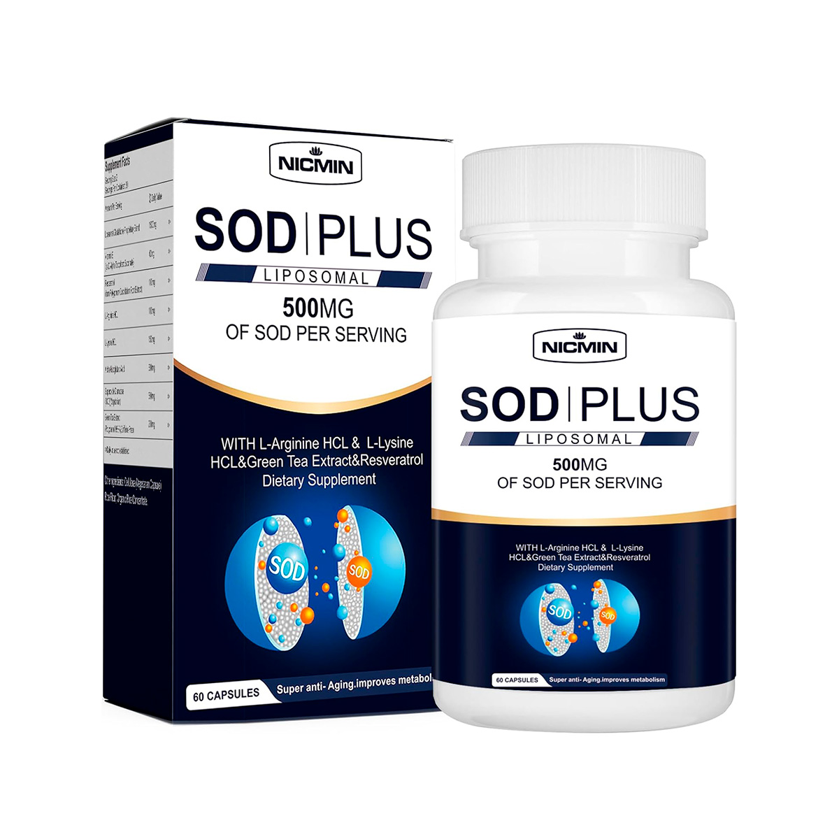 Sod plus superoxido dismutasa liposomal 500mg 60 cápsulas Nicmin Sod plus superoxido dismutasa liposomal 500mg 60 cápsulas Nicmin