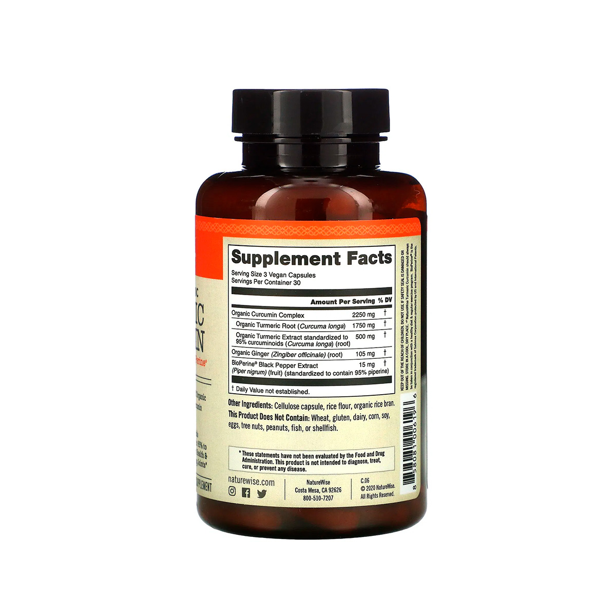 Turmeric curcumin & ginger 90 cápsulas Naturewise tabla